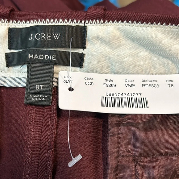 J. Crew Women’s Maddie Two Way Stretch Cotton Ankle Pants Maroon Size 8T NWT - Picture 6 of 7